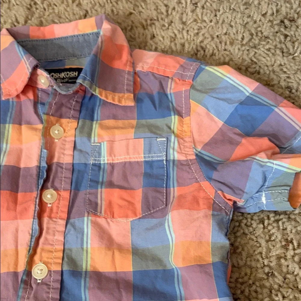 OshKosh B'gosh Vibrant Plaid Button Down Shirt Size 3T